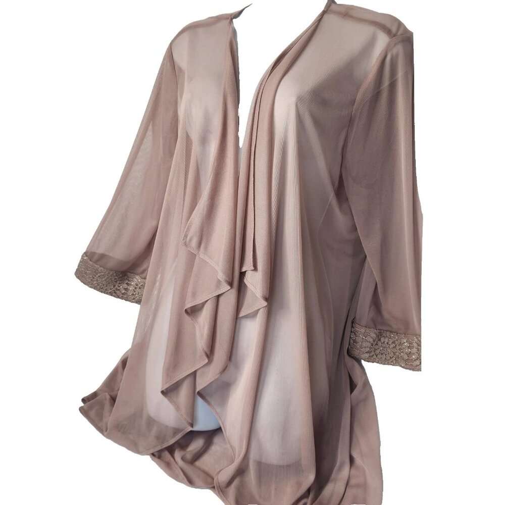 R&M Richards Women's Size 18 Tan Kimono Cover Up Dress Cover Sparkly Sleeve
